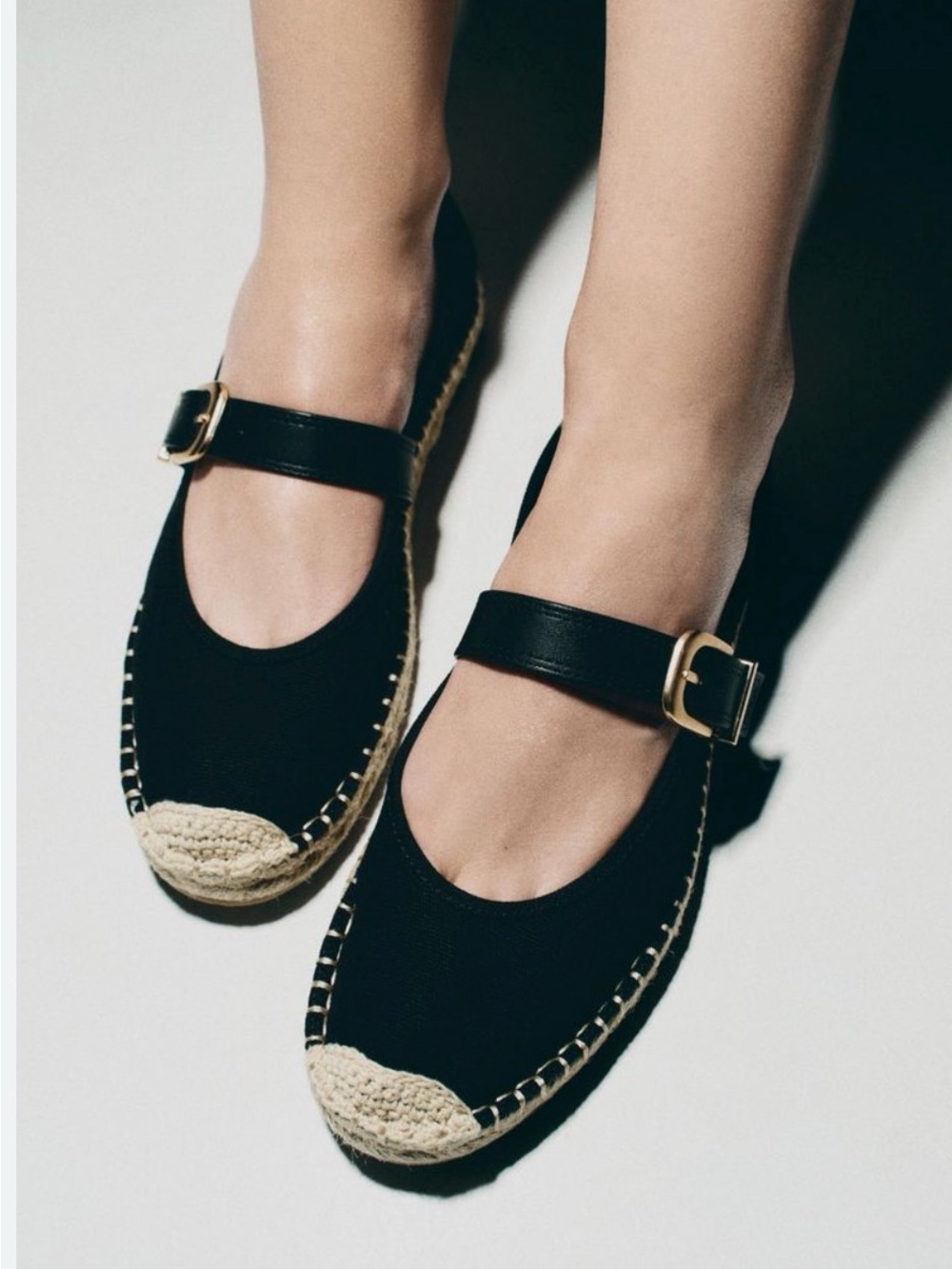 Black Mary Jane Espadrille Flats with Buckle Size EU38/US7.5
